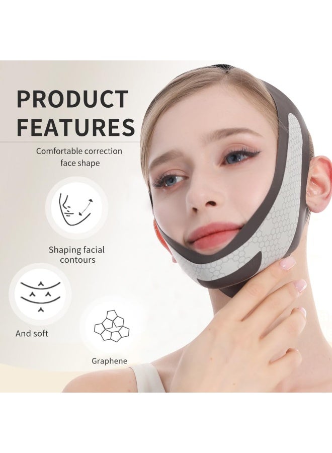 قناع رفع الوجه خط V من الجرافين، حزام رفع الوجه للنوم، حزام ذقن قابل لإعادة الاستخدام وقابل للتعديل لرفع خط الفك، أحزمة رفع الذقن المزدوج للنساء - Image 4